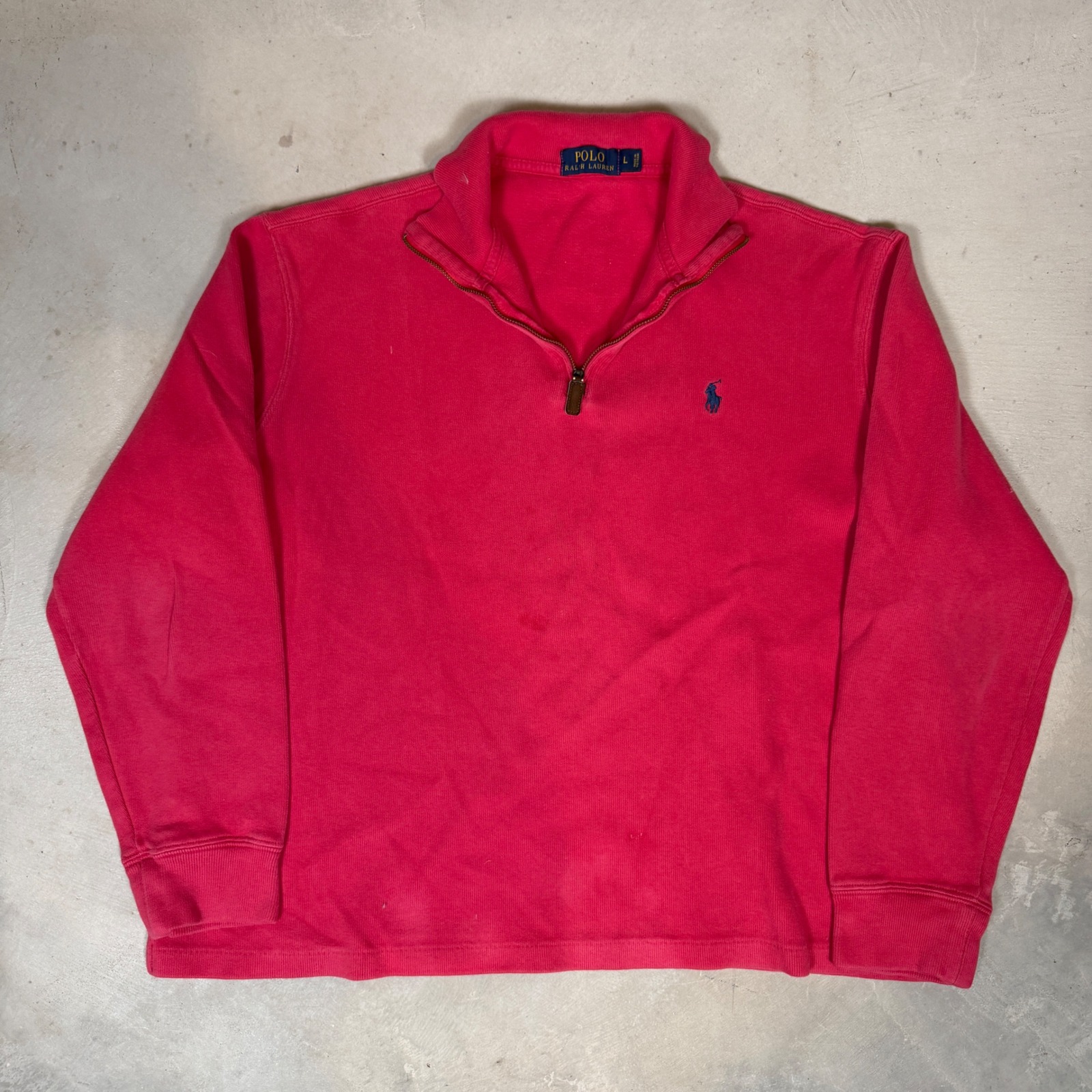 Polo Ralph Lauren Mens Quarter Zip Pullover Sweatshirt Pink Large Mock Neck L
